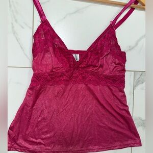 Vintage Rampage Glitter Elegant Lace Trim Camisole - Pink